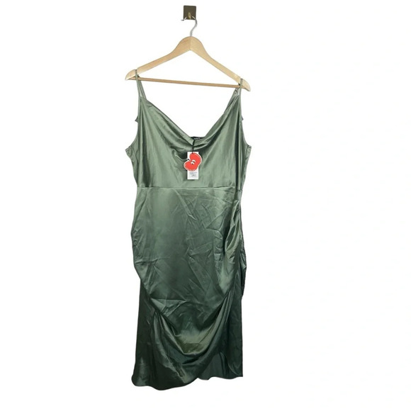 NWT Cider Wedding Guest Satin Cowl Neck Ruched Midi Dress in Green Size 3XL - Picture 6 of 12
